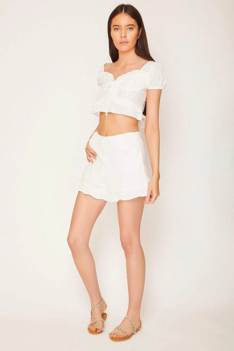 White Broderie Frill Hem Shorts Katch Me