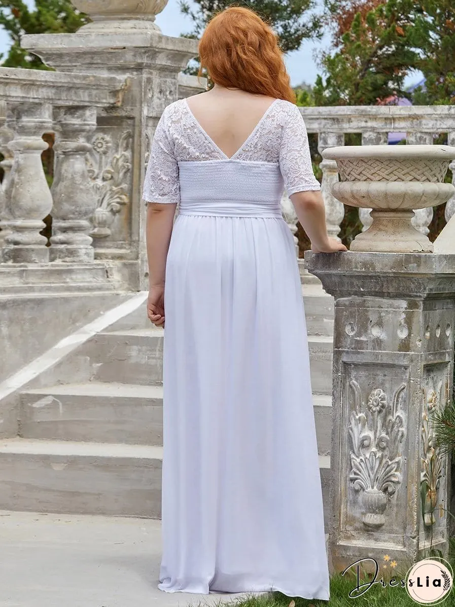 Sophisticated Lace Bodice Chiffon Maxi Evening Gown with Belt for Elegant Occasions