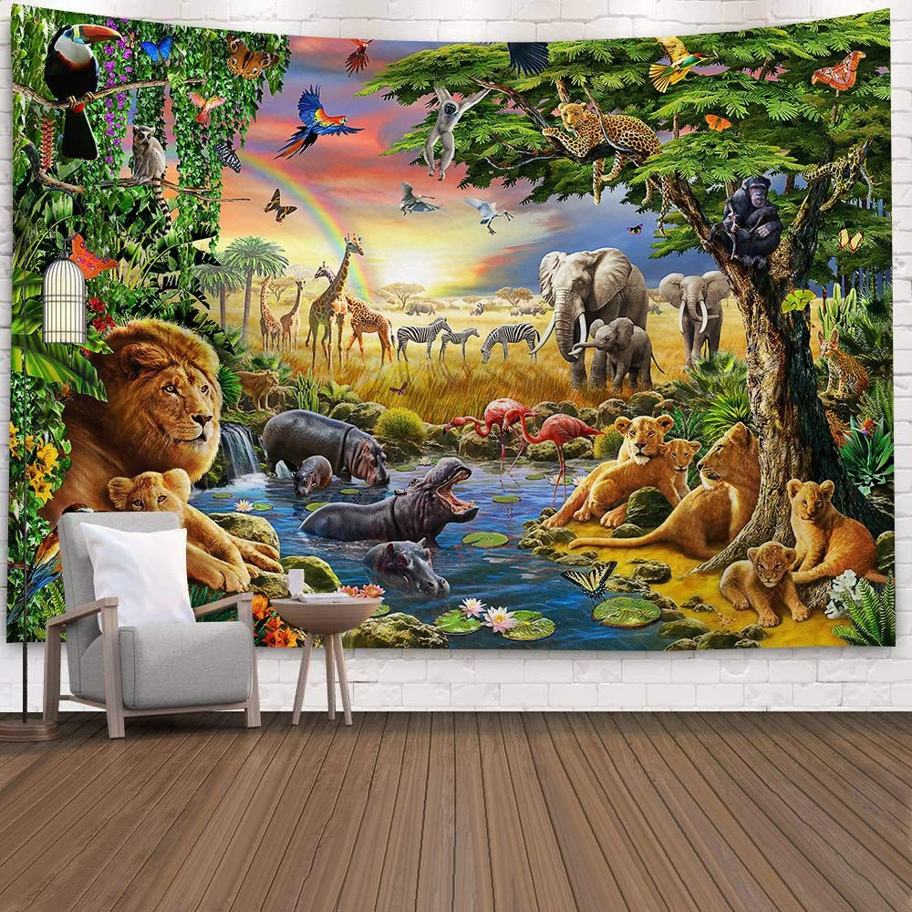 Green Forest Tree Wall Hanging Tapestries Mandala Natural Stream Flower Bedroom Wall Decor Camping Blanket Dropshipping