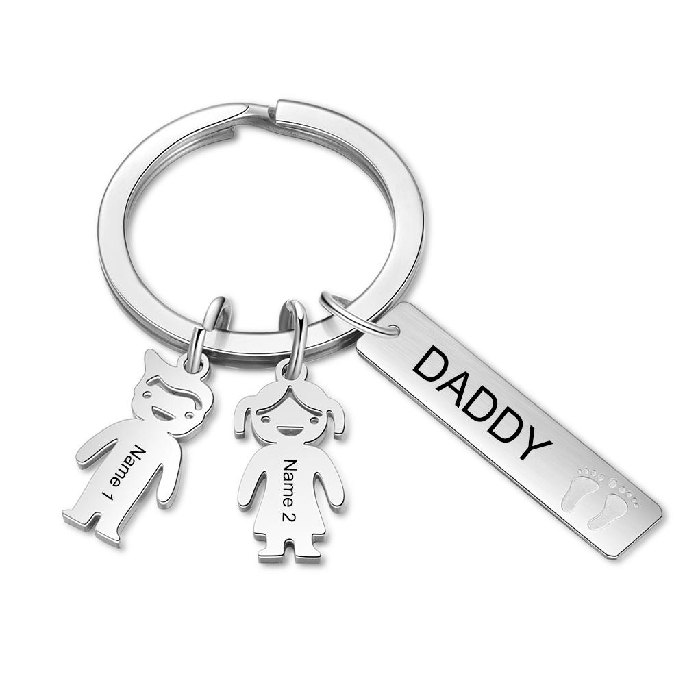 Personalized Kids Charm Keychain Engraved 2 Names Key Chain Gifts For Dad