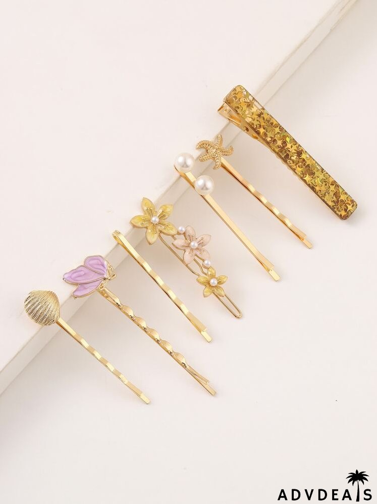 7pcs Flower & Butterfly Decor Hair Clip