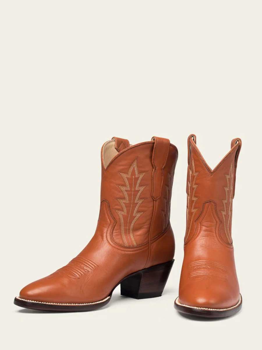 Brown Vegan Leather Round Toe Embroidered Comfy Cowgirl Ankle Boots
