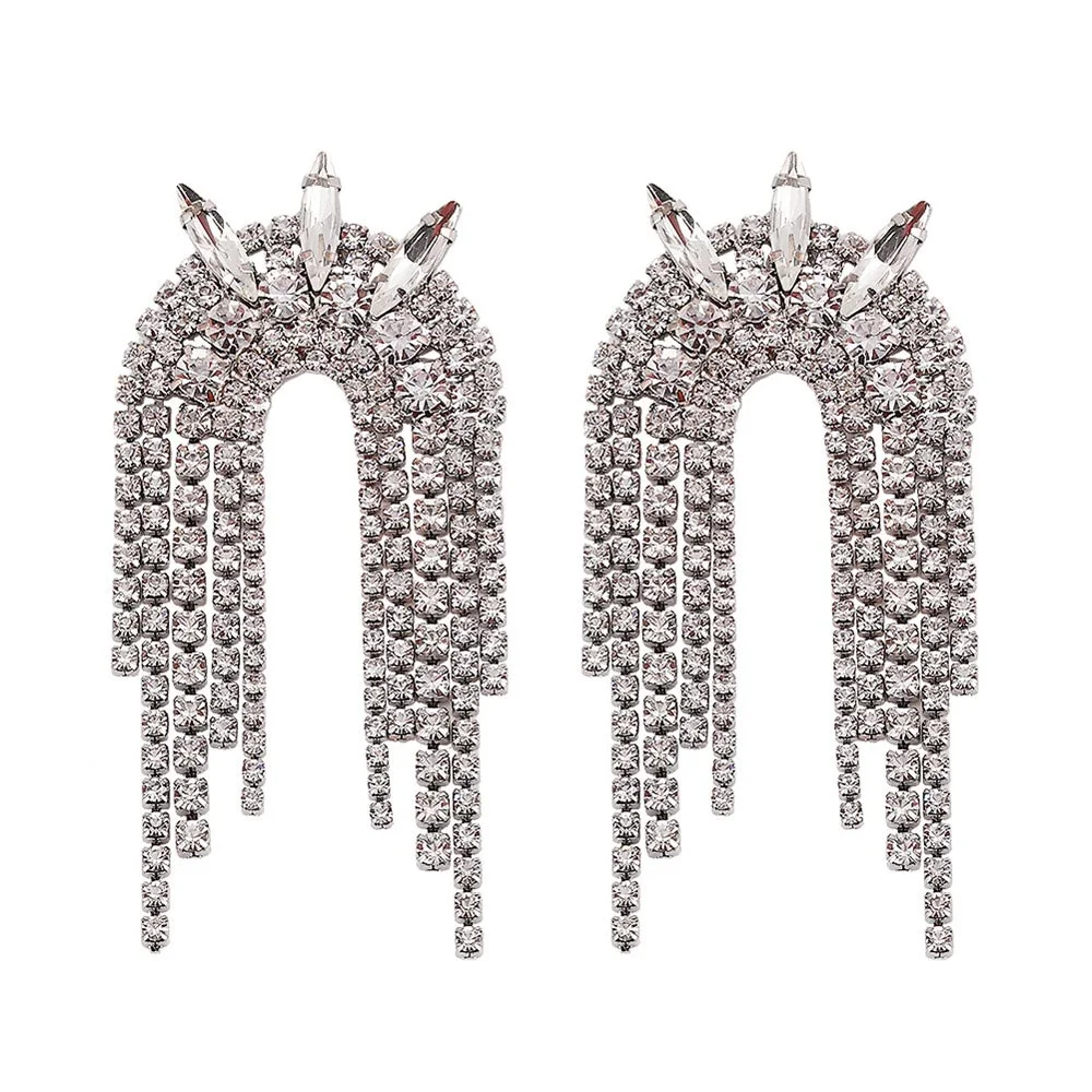 Dvacaman New Shiny Rhinestone Earrings Tassel Drop Earrings For Women Luxury Jewelry Long Dangle Earrings 2022 Party Accessories