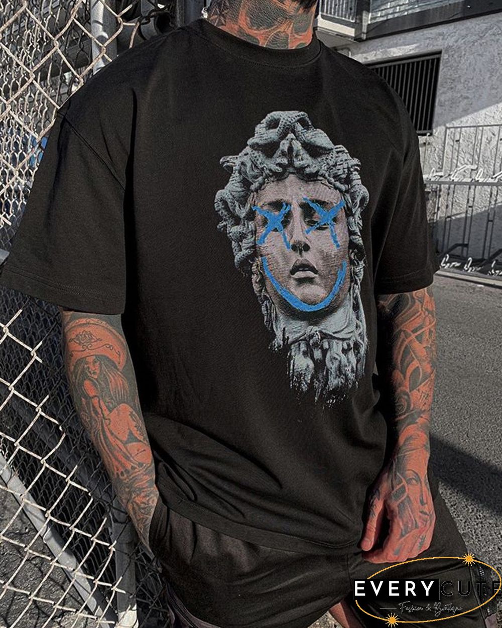 Fashion Plaster Head Print Short Sleeve T-Shirt