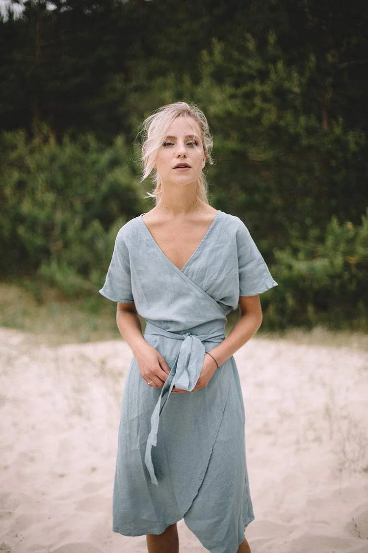 Wrap Linen Midi Dress