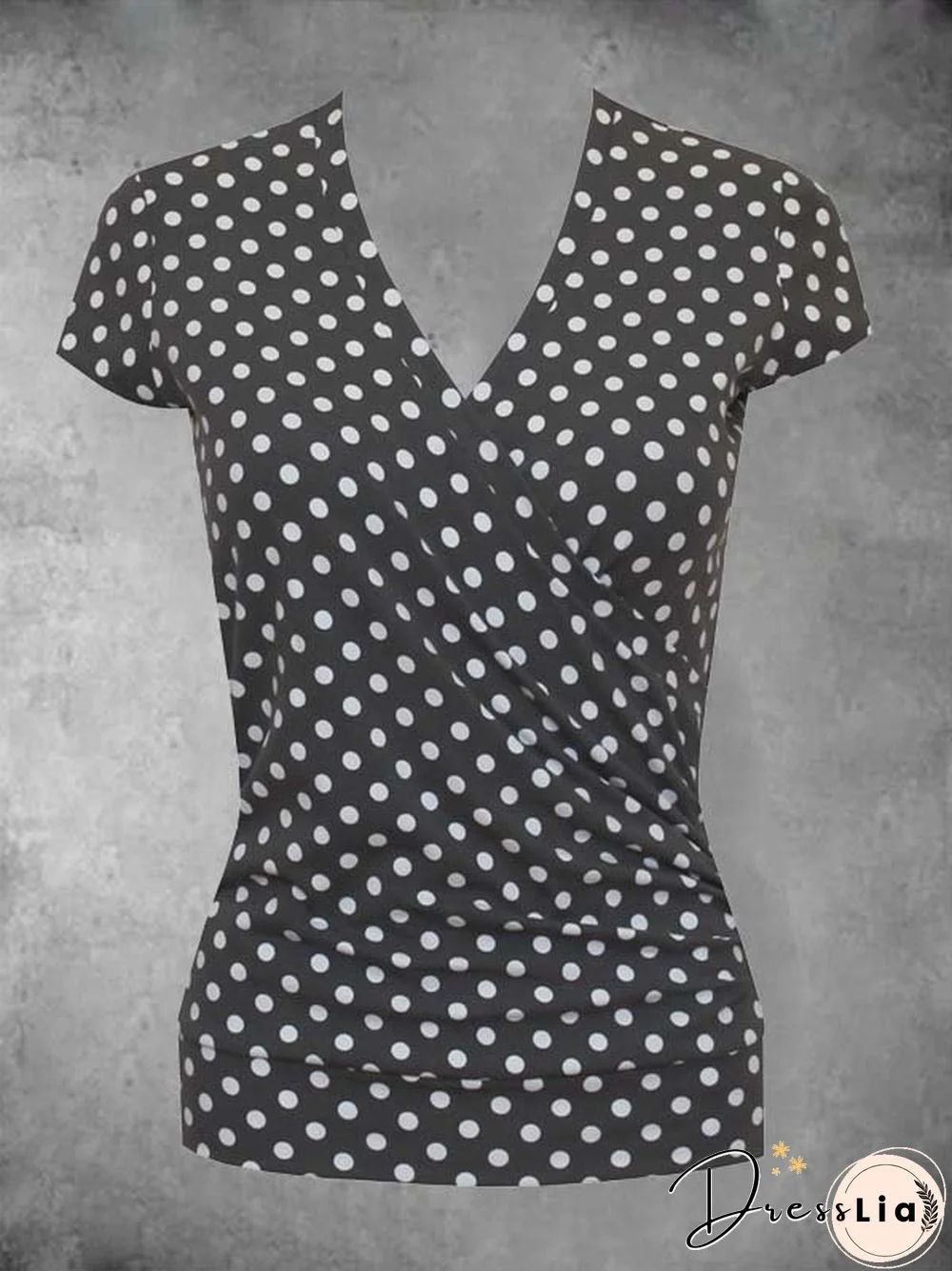 Polka Dots Short Sleeve Casual V Neck T-shirt