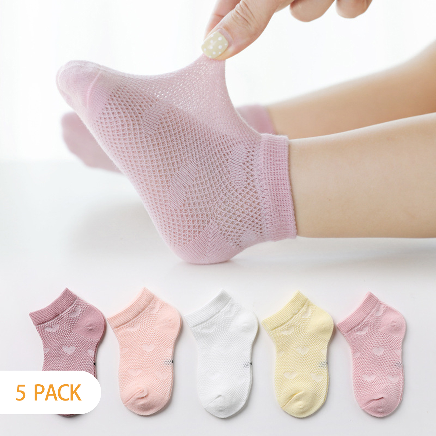 5-pairs Baby / Toddler / Kid Heart Stars Pattern Mesh Panel Socks