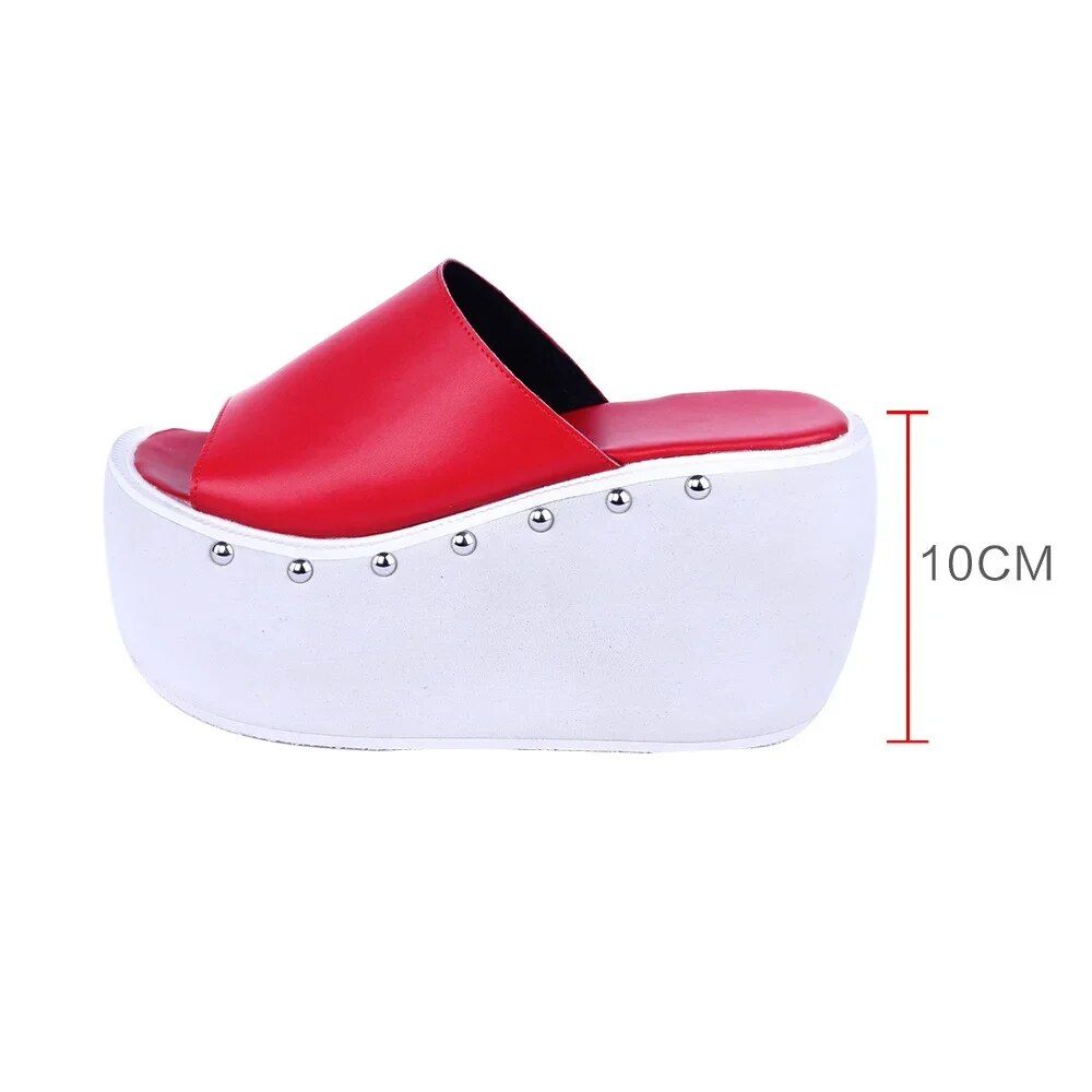 VCshoes Woman Sandals Genuine Leather Shoes Lady High Heels Pumps Platform Girl Dress Party Sandals Rivets 10cm