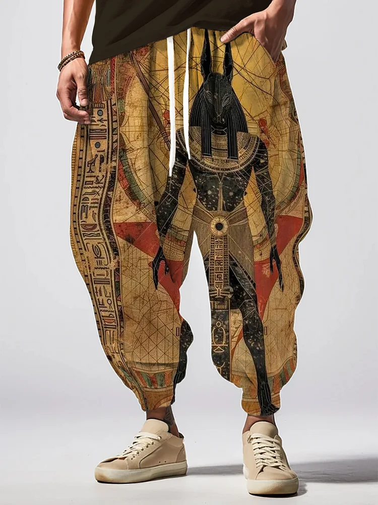 Men's Ethnic Egyptian Print Loose Drawstring Waist Sweatpants