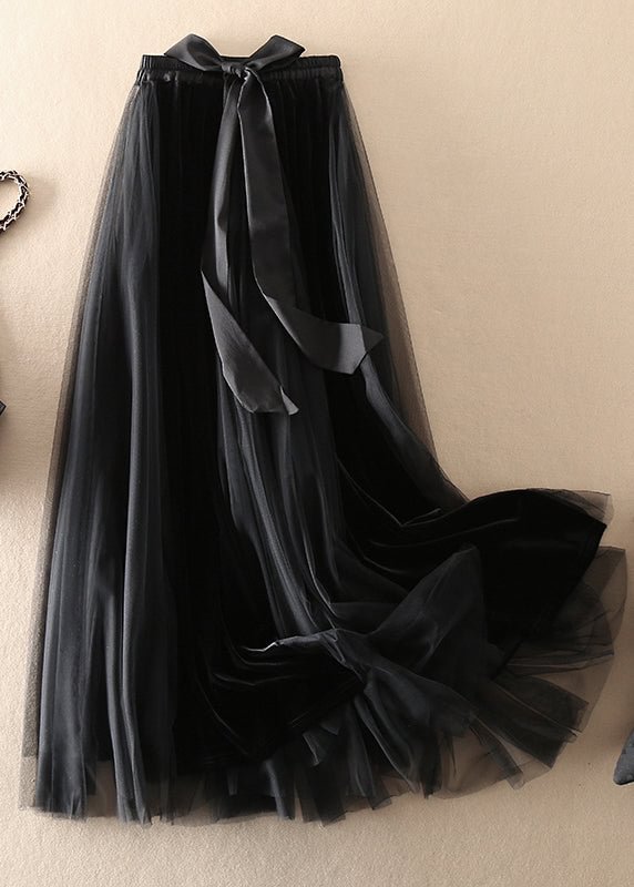 Elegant Black Bow Patchwork Tulle Skirt