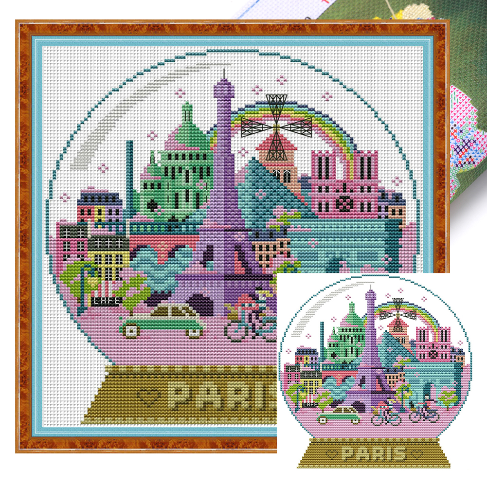 【Joy Sunday】Paris Scenery in Crystal Ball Partial 14CT Pre-stamped Canvas(27*28cm) Cross Stitch(backstitch)