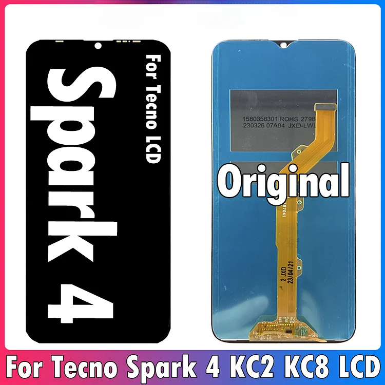 6.52" Original For Tecno Spark 4 LCD KC2 Display Touch Screen Digitizer Assembly For Tecno KC8 LCD Repair Replacement