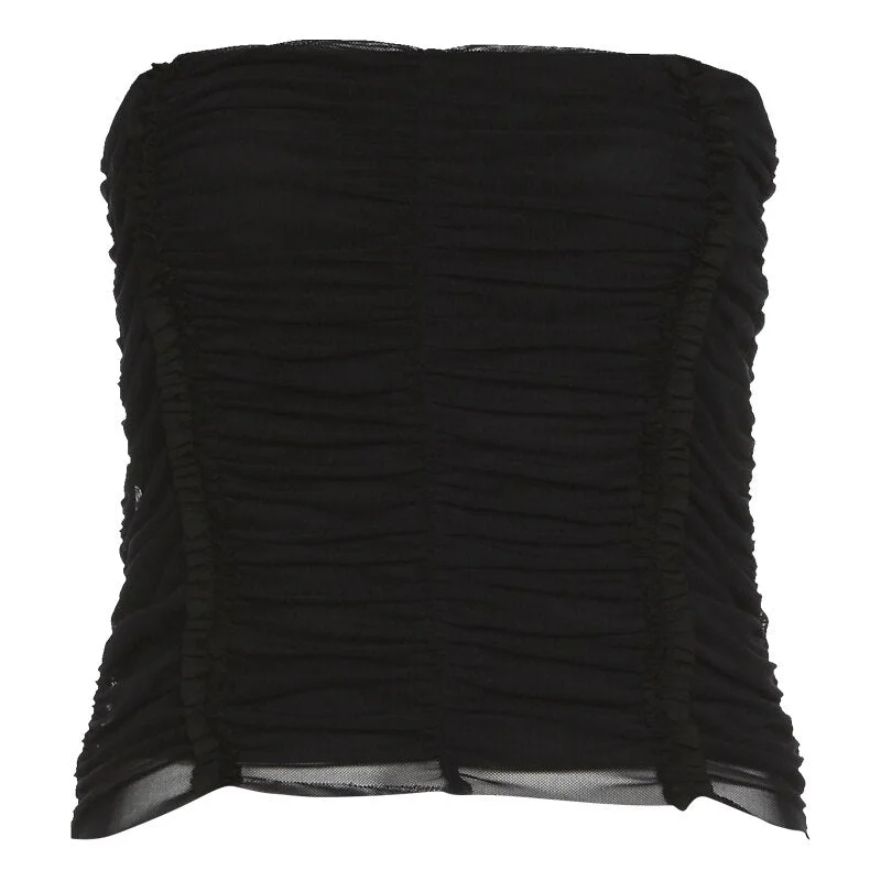 Weird Puss Ruched Mesh 2 Piece Set Women Corset Top+Mini Skirt Vacation Style Sexy Backless Matching Stretch Skinny Elegant Suit