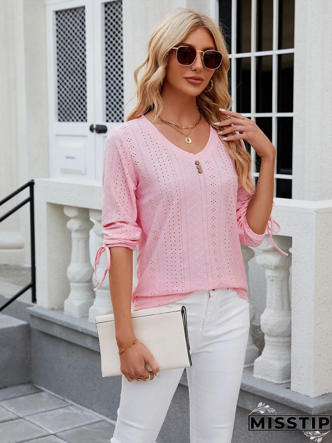 Short Sleeve Mock Neck T-Shirt with Side Slits