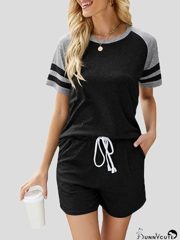 Sets Casual Crew Neck T-Shirts & Lace Up Shorts Sports Two-Piece Set for Women