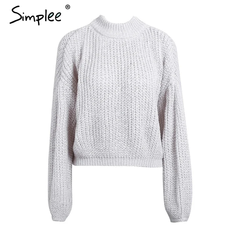 Simplee Winter lantern sleeve knitted sweater pullover Women loose O-neck solid sweater Female autumn casual sweater jumper new