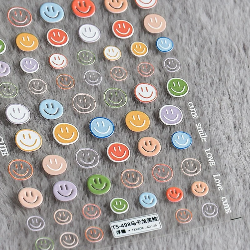 1 Sheet 5D High Quality Ultra-Thin Adhesive Smiley Nail Art Stickers Spring and Summer Cute Smile DIY Manicure Decal Decoration-Nail Inspo