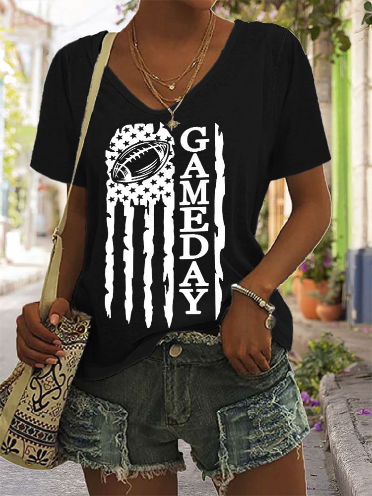 Football Lover Flag Inspired V Neck T Shirt wearshes