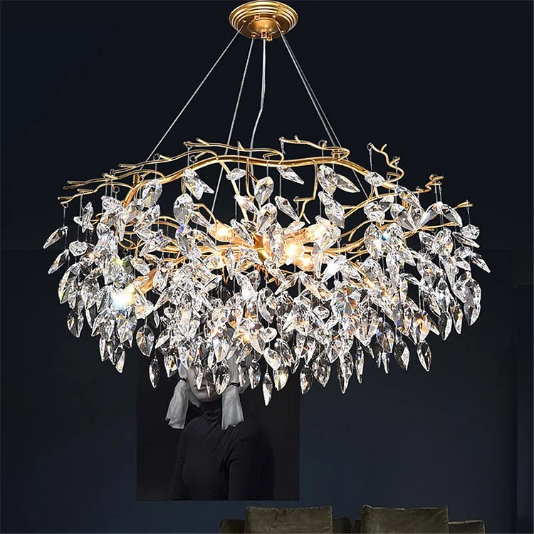Luxia Flush-mount Gold Round Branch Crystal Chandelier Vjlight