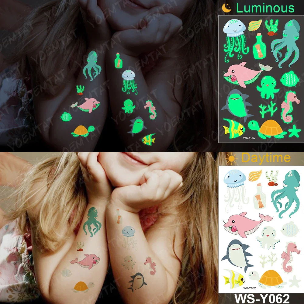 Sdrawing Temporary Tattoo Sticker Glowing Panda Fox Tiger Cute Animal Luminous Children Tatoo Kid Body Arm Glitter Fake Tatto