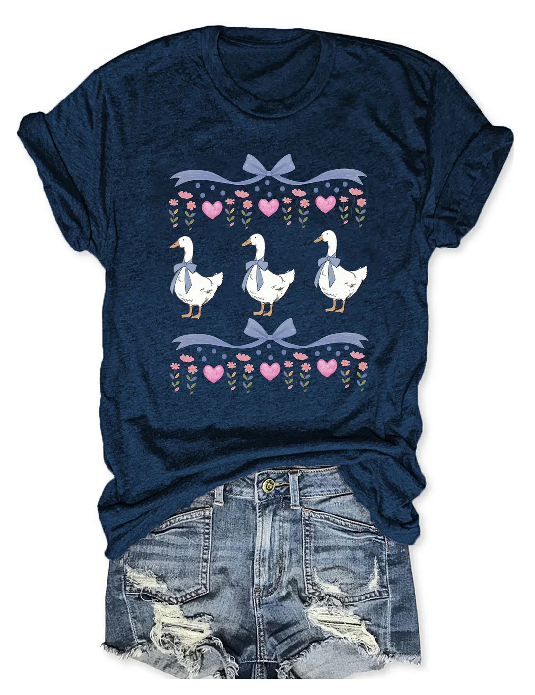Retro Goose With Hearts T-shirt