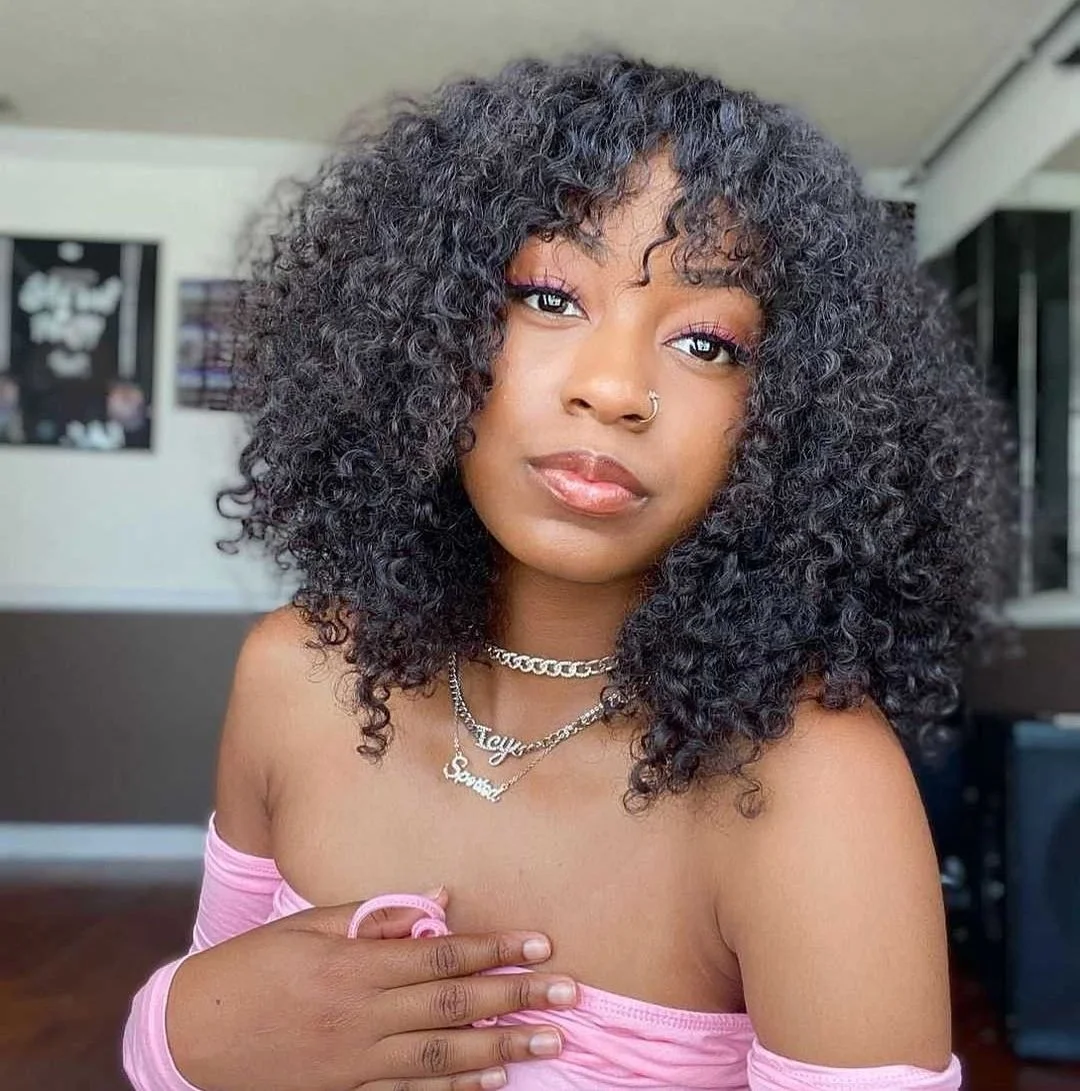 Jewtribute Hair®|Density Curly Wig With Bangs  Wigs