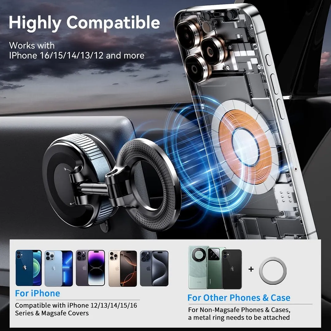 One-Step Lock Magnetic Vacuum Phone Mount