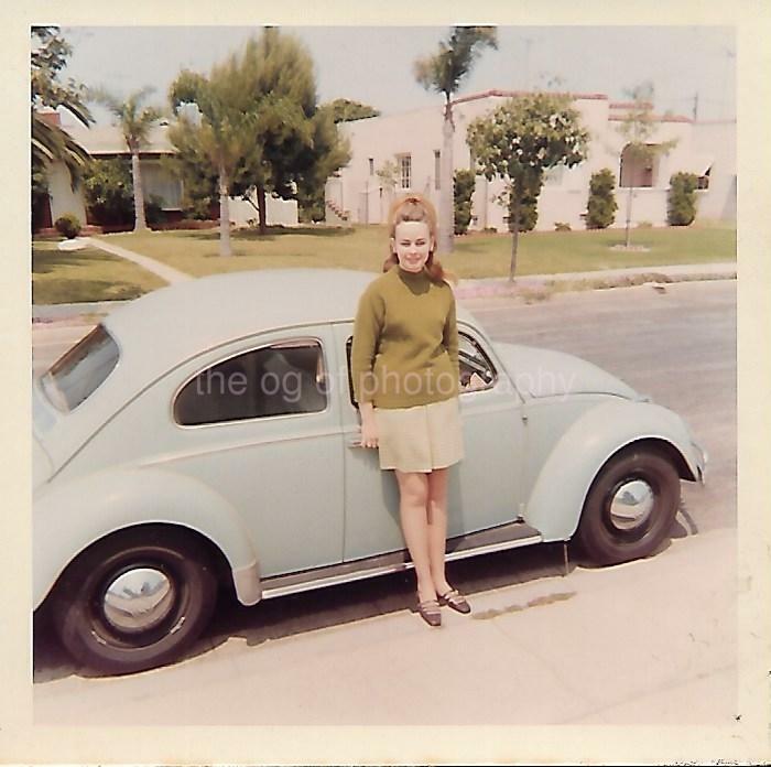 FOUND Photo Poster paintingGRAPH Color VOLKSWAGON GIRL Original Snapshot BUG WOMAN 21 69 K