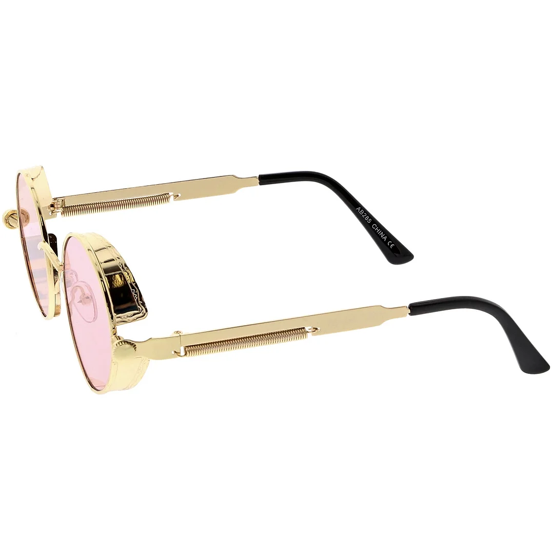 Steampunk Metal Round glasses With Metal Side Cover Flat Lens 42mm