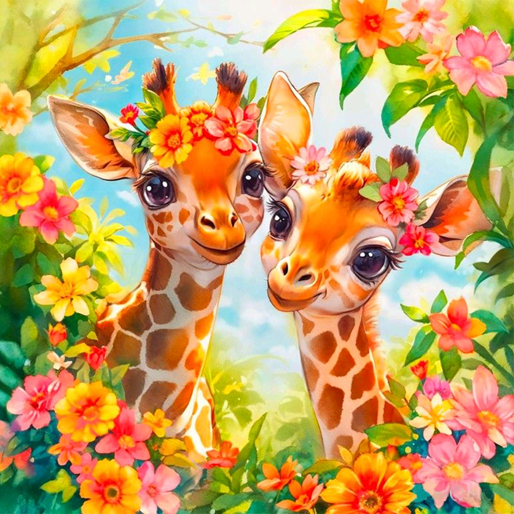 Two Giraffes 30*30cm(canvas) full round drill diamond painting