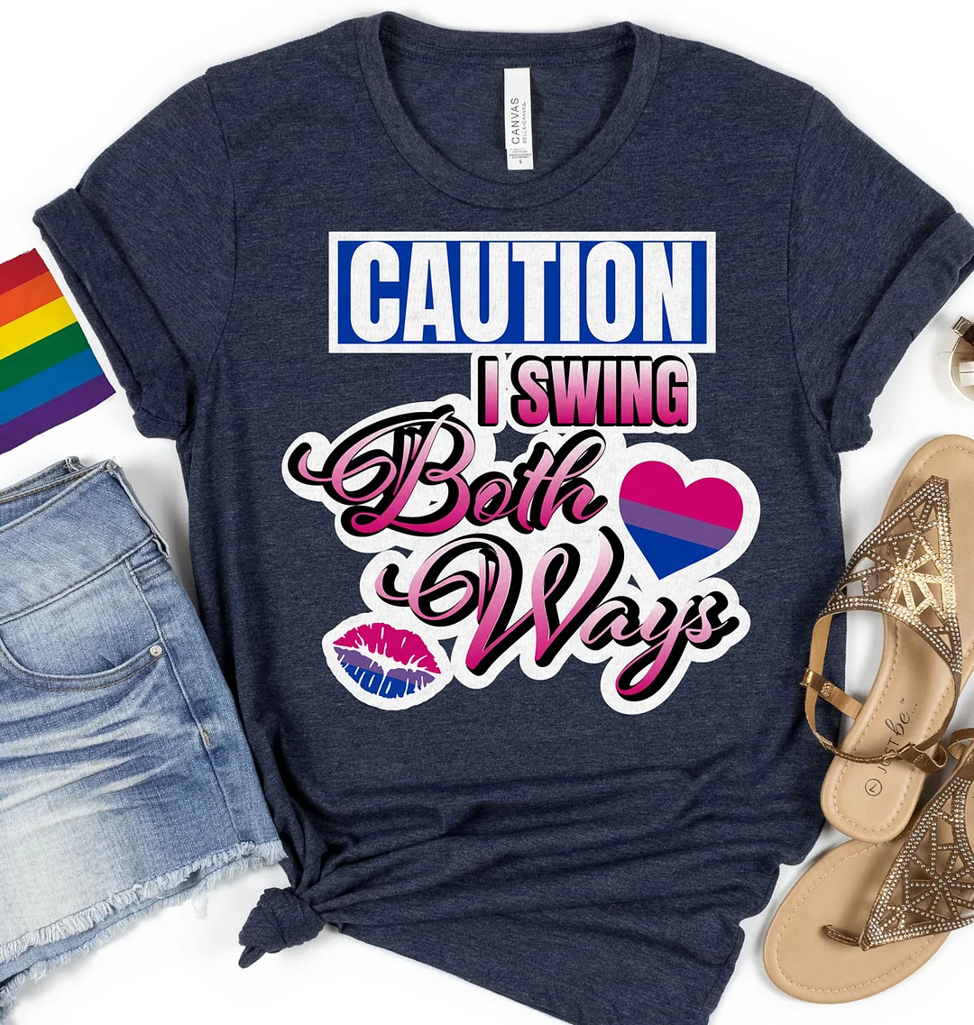 Caution I Swing Both Ways Bisexual LGBT Pride Tee