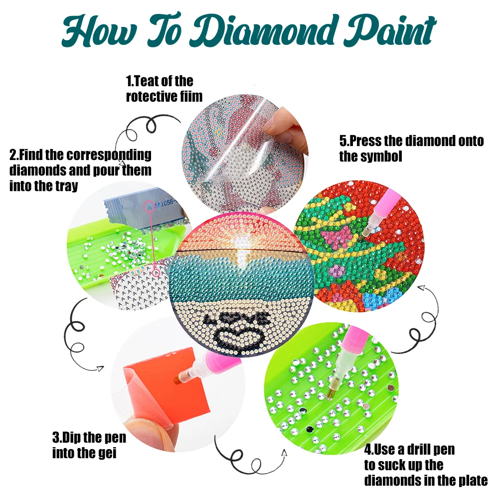 8pcs DIY Sunrise Diamond Painting Art Coaster Kit Special Shape Drill Diamond Painting