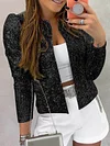 Fashion Sequinned Solid Color Round-Neck Long Sleeves Jacket