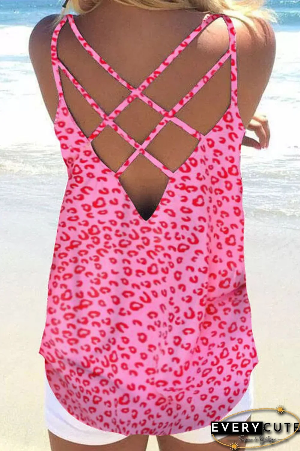 Leopard Strappy Back Detail Loose Tank Top