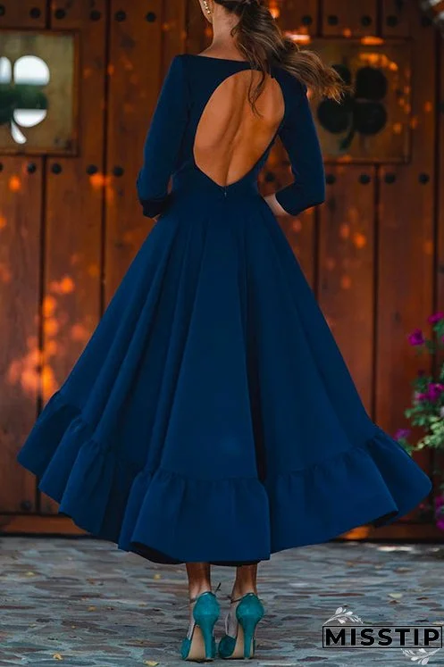 Elegant Backless High Low Hem Ruffle Swing Midi Party Dress