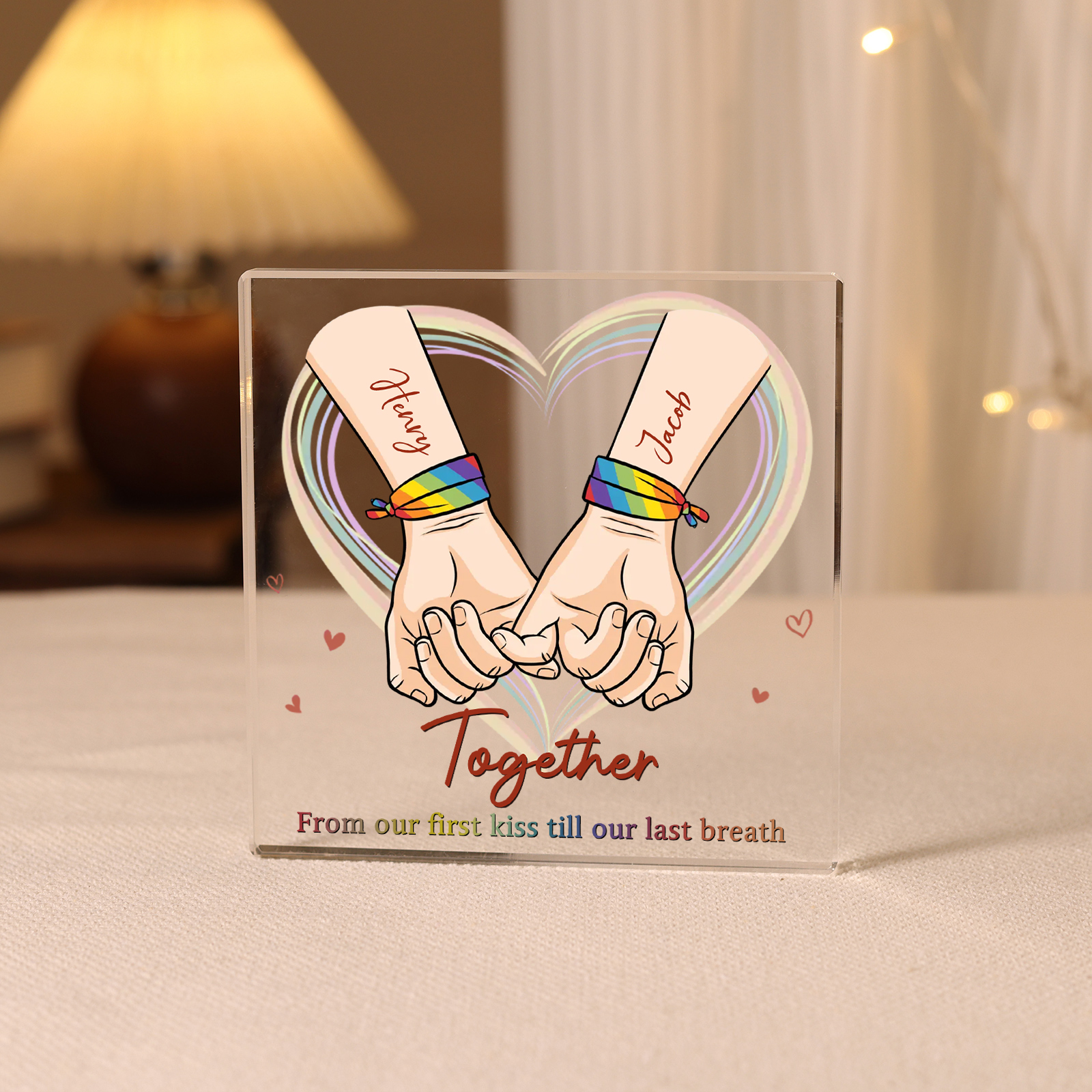 Personalised Acrylic Square Keepsake Custom 2 Names & 2 Texts Pinky Swear Rectangle Plaque Gift for Couples-Jessemade AU