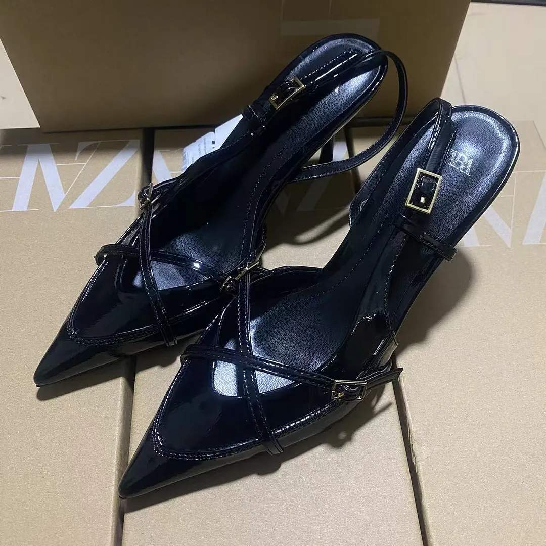 Breakj Breakj Spring New Cross-Scutter Buckle High Heel Sandals Fine Heel Stumbling Belt Daily Wear Women