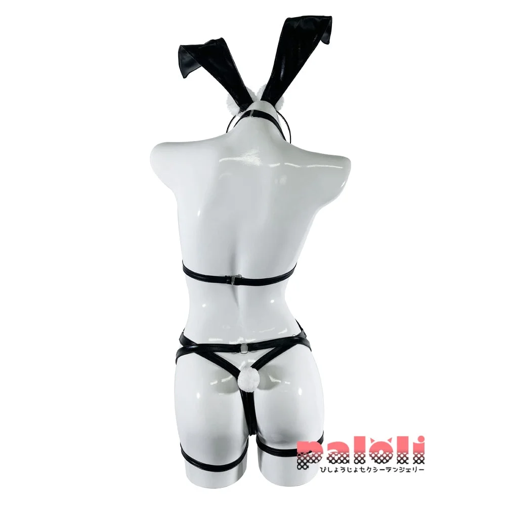 Women Bunny Cosplay Costumes Hollow Out Full Body Harness Leather Lingerie Halter Neck Bondage Body Cage Erotic Bodysuit 2021NEW