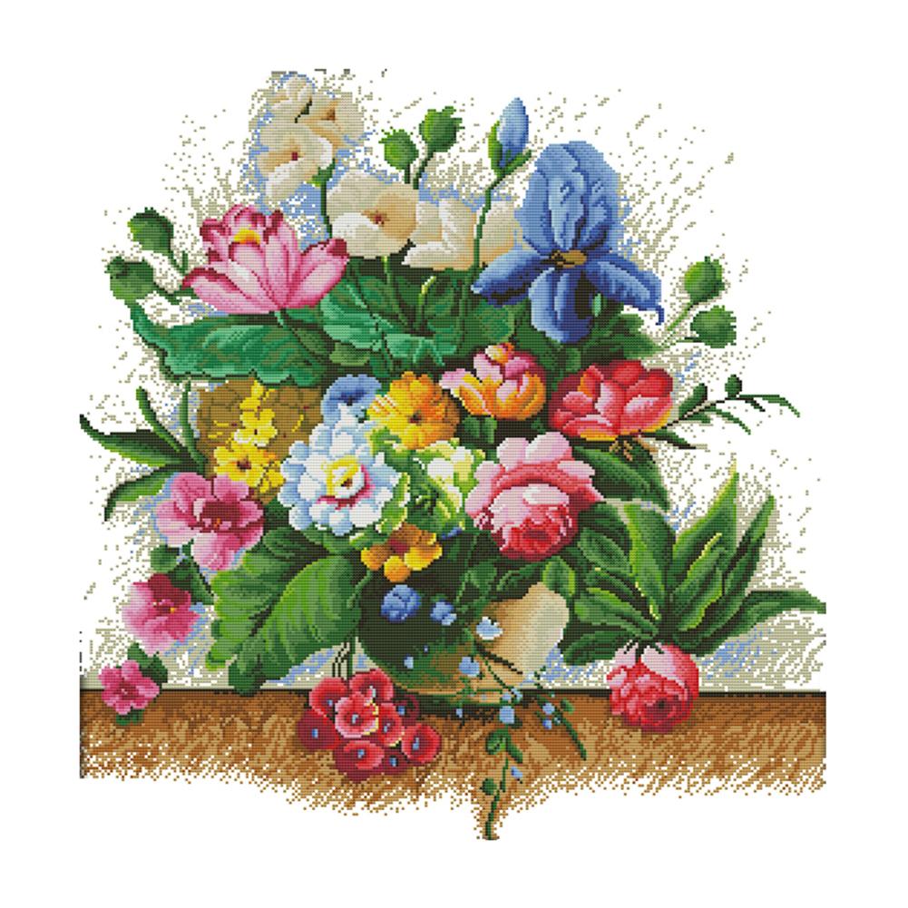 

Flowers Contend For Beauty - 14CT Stamped Cross Stitch - 55*57cm, 501 Original