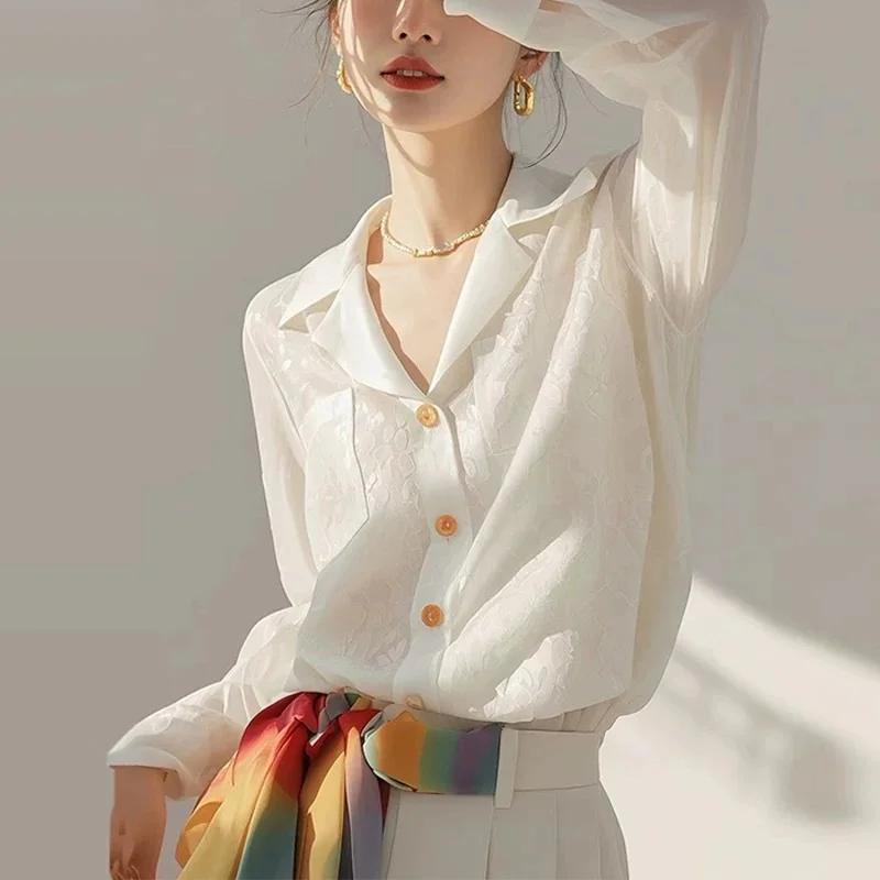 Athvotar Athvotar Temperament White Shirt Long-Sleeved Spring And Autumn New Unique Fashion Beautiful Shirt Early Autumn Women's Chiffon Top