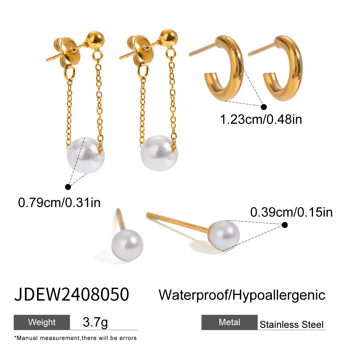 Jie Ding Three Pairs Of Stainless Steel Zircon Earrings Niche Pearl Earrings Titanium Steel Earrings