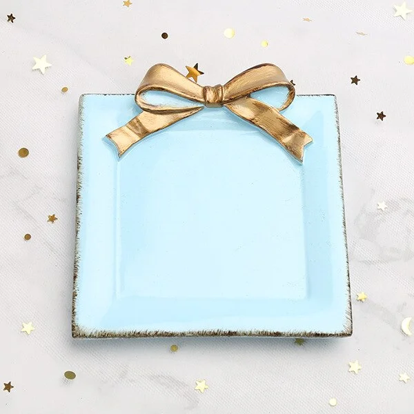 1PCS Resin rectangle Bowknot plates ice cream bowls Decoration Crafts Snack candy storage tray Jewelry dish Snack dish Gifts
