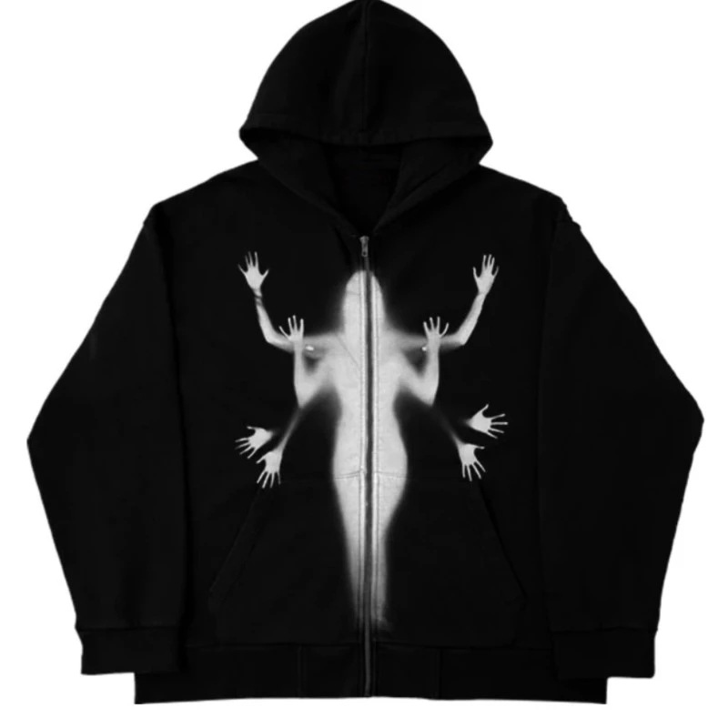 GOTHIC PRINT ZIP UP HOODIE gothic-print-zip-up-hoodie