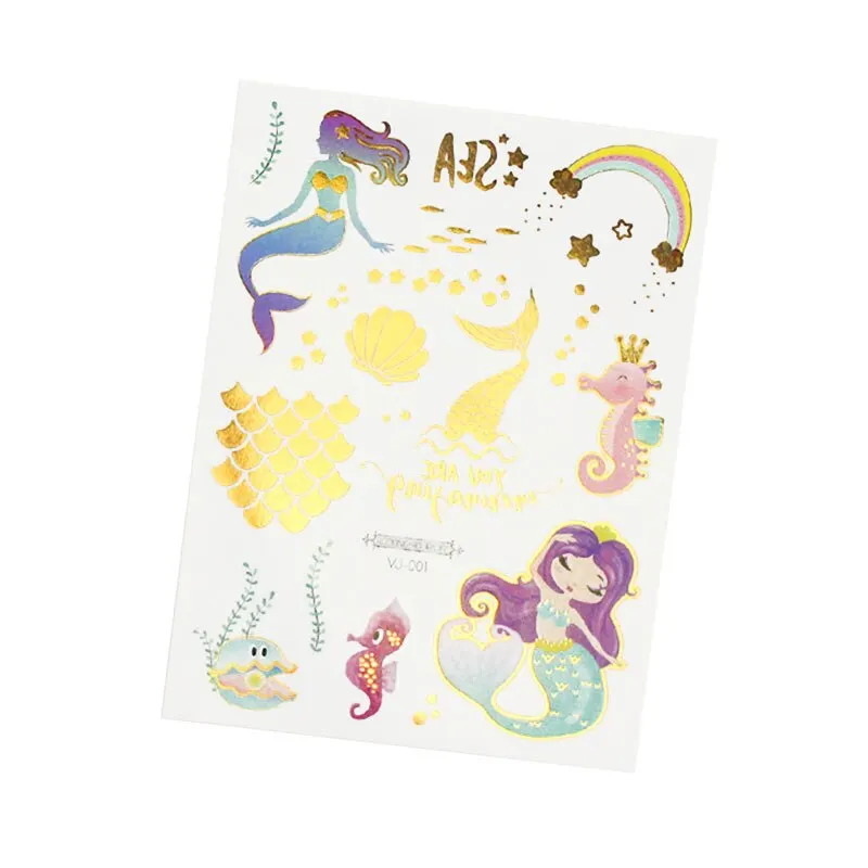 1Pc Mermaid Glitter Bronzing Cartoon Children's Body Temporary Tattoos For Kids Mermaid Theme Birthday Party Decoration Supplies