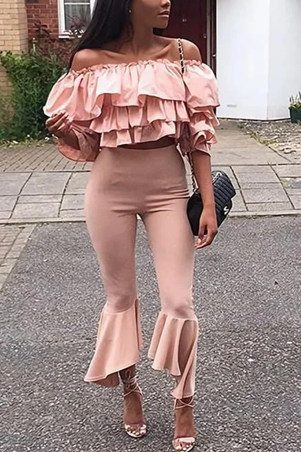 Fashion  Off-Shoulder Top Wide-Leg Trousers  Set