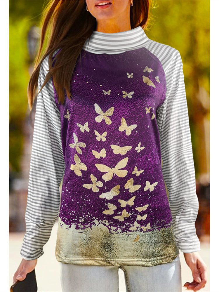 Women Long Sleeve V-neck Graphic Floral Printed Top