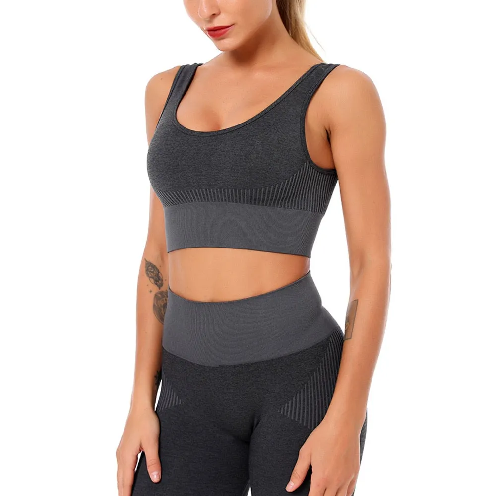 Women Tracksuit High Waist Elastic Fitness Seamless Leggings Tank Top 2 Piece Set Outfits Jogger Women Skinny Gym Sportwear Suit