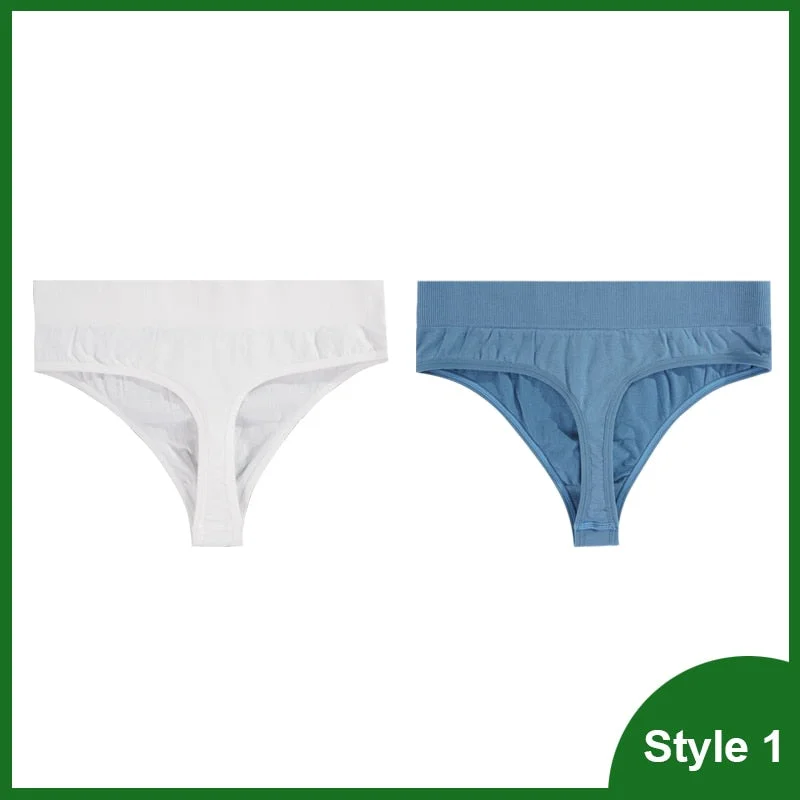 Sexy Thongs Panties Women G-String Female Underpants Solid Color Comfortable T-back Female High-Rise Wide Side Thong 1/2PCS