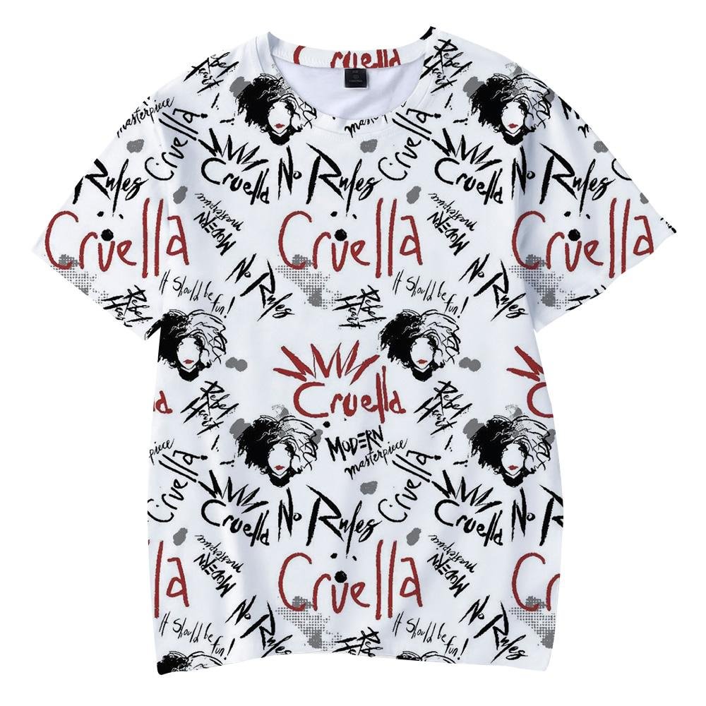 Cruella Graffiti T-Shirt Crew Neck Short Sleeves Summer Top for Kids Adult Home Outdoor Wear