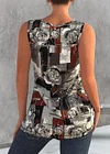 Plus Size Rose Flower Print Round Neck Decorative Button Tank Top